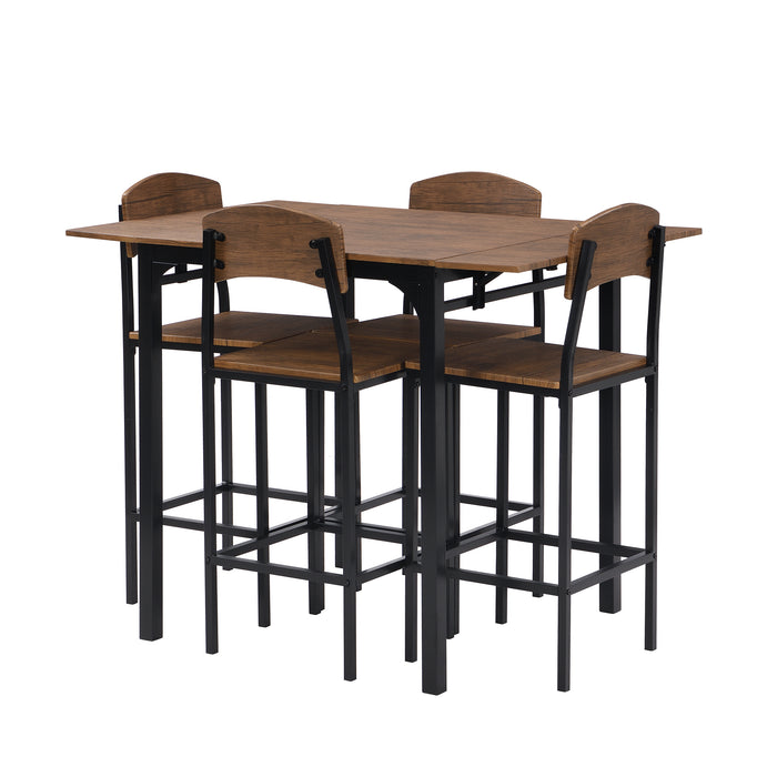 5-piece Farmhouse Counter Height Dining Table Set - Black Frame+Brown Tabletop