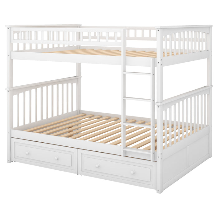 Full over Full Bunk Bed with Drawers - White