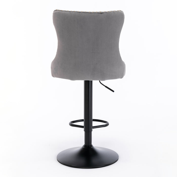 Swivel Velvet Barstools , Gray (Set of 2）