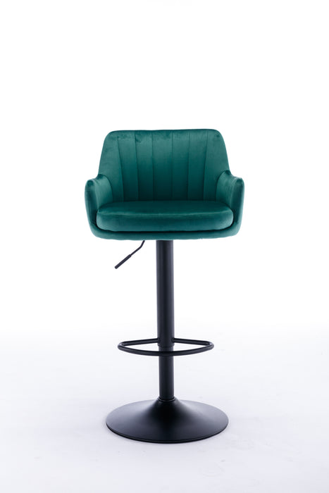 Adjustable Velvet Barstools with Back and Footrest - Green