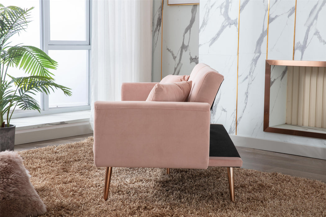 Velvet  loveseat with rose gold metal feet