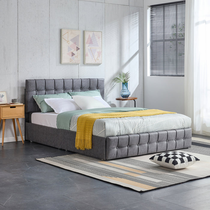 Hot Sale Queen Size Dark Grey Upholstered Platform Bed Frame  with Storage Drawers