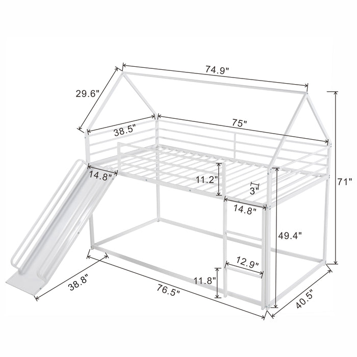 Twin over Twin House Bunk Bed with Ladder and Slide,White