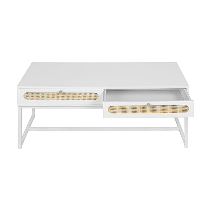 2 Rattan Drawer Coffee Table - White