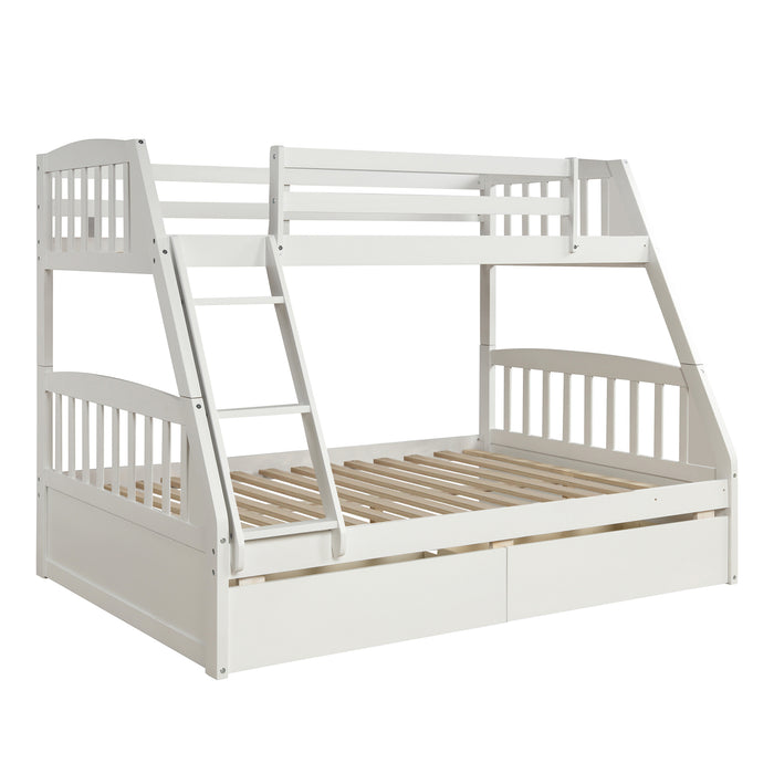 Solid Wood Twin Over Full Bunk Bed with Two Storage Drawers - White