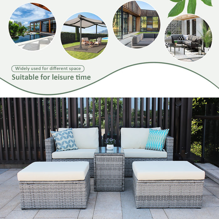 5 Pieces Outdoor Patio Wicker Sofa Set- Grey