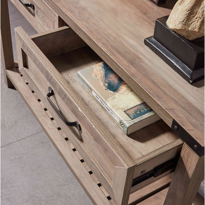 Console Table With Drawers And Shelf - Grey Walnut