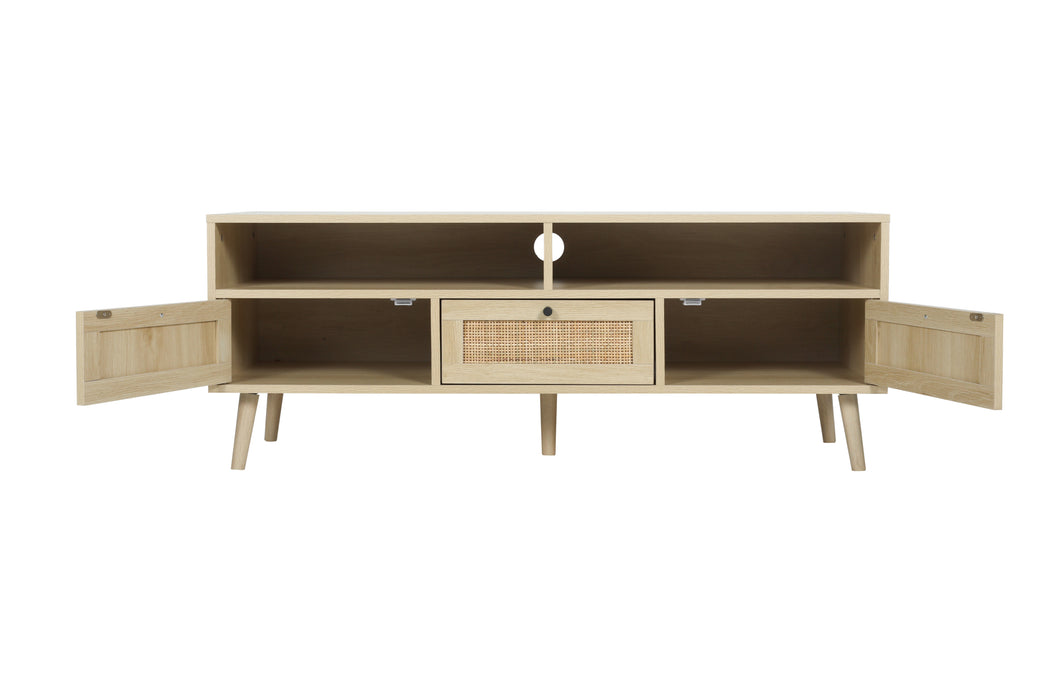 Rattan TV Stand with Solid Wood Feet - Natural