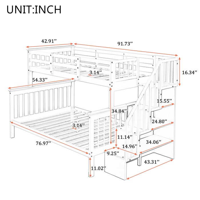 Stairway Twin-Over-Full Bunk Bed with Storage and Guard Rail - Espresso