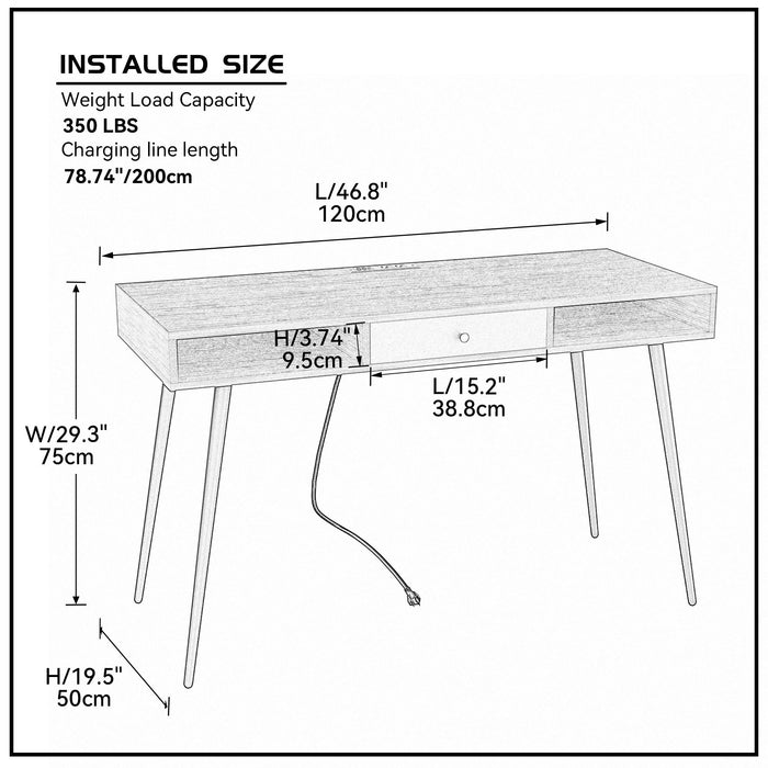 Mid Century Desk with USB Ports and Power Outlet - Walnut