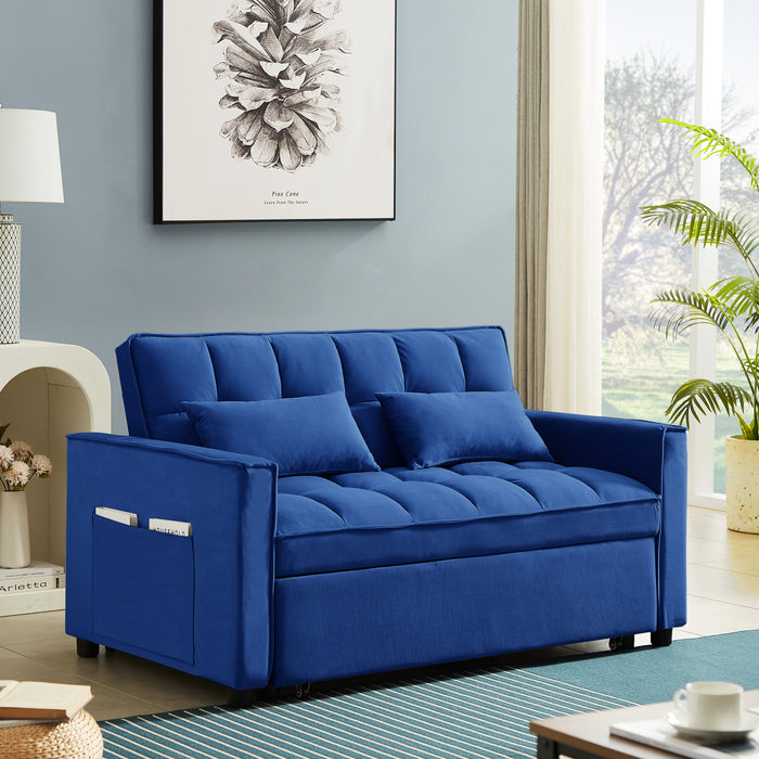 Modern Velvet Convertible Loveseat Sleeper - Blue