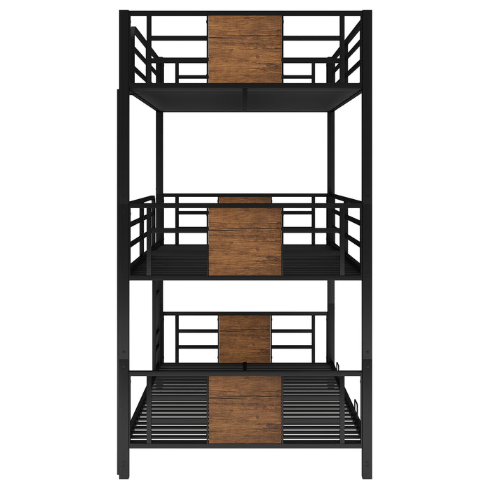 Twin Size Triple Metal Bunk Bed - Brown