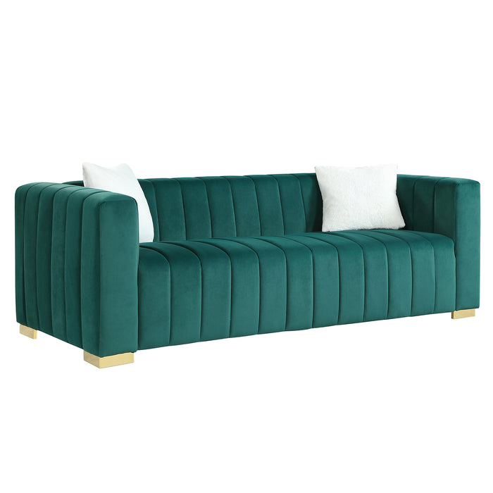 Modern Channel Chesterfield Sofa - Dark Green