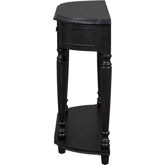 Retro Circular Curved Design Console Table with Open Style Shelf - Black