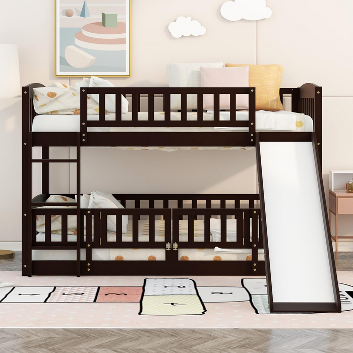 Bunk Bed with Slide,Twin Over Twin - Espresso