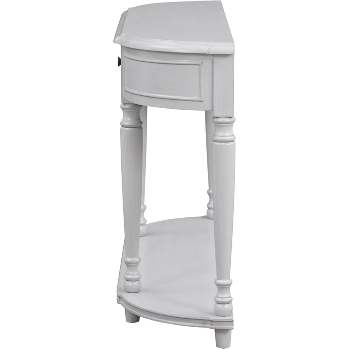 Retro Circular Curved Design Console Table with Open Style Shelf - Antique White