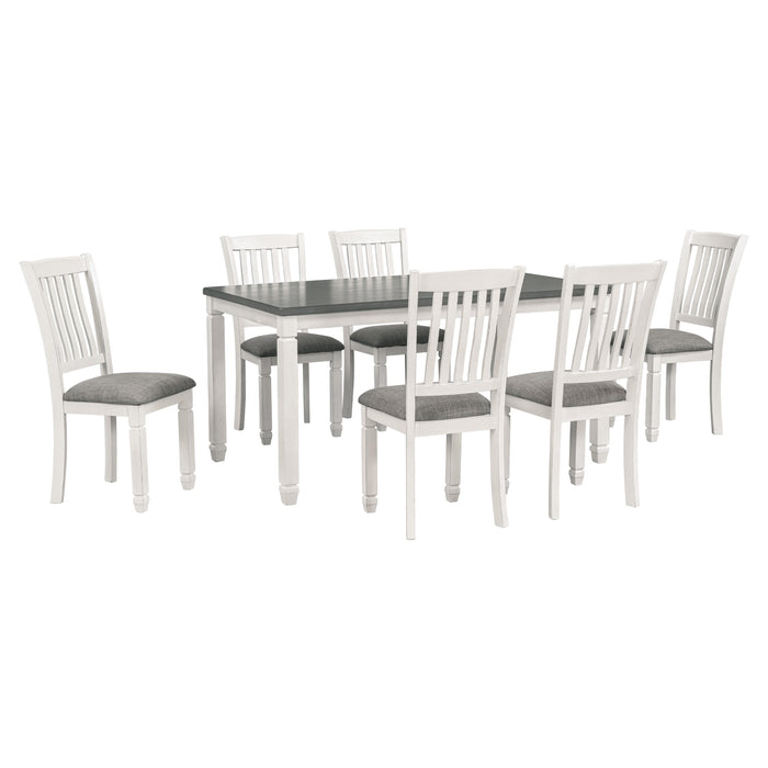 7-Piece Dining Table Set Wood Dining Table and 6 Upholstered Chairs- Gray+White