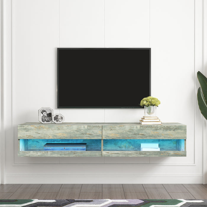 Wall Mounted Floating 80" TV Stand with 20 Color LEDs Grey