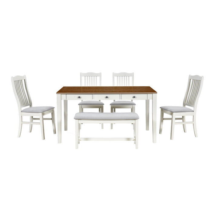 6-Piece Mid-Century Wood Dining Table Set- Butter Milk