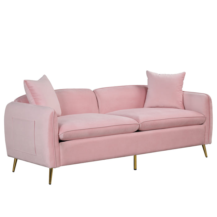 2 Piece Velvet Upholstered Sofa Sets, Pink