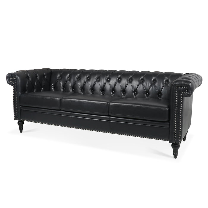 Traditional  Square Arm Chesterfield 3 seater Sofa - Black