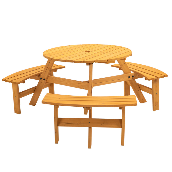 6-Person Circular Outdoor Wooden Picnic Table  - Natural