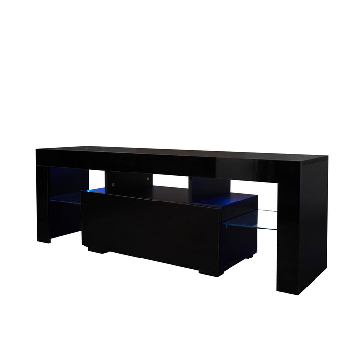 Black TV Stand with LED RGB Lights (Black)