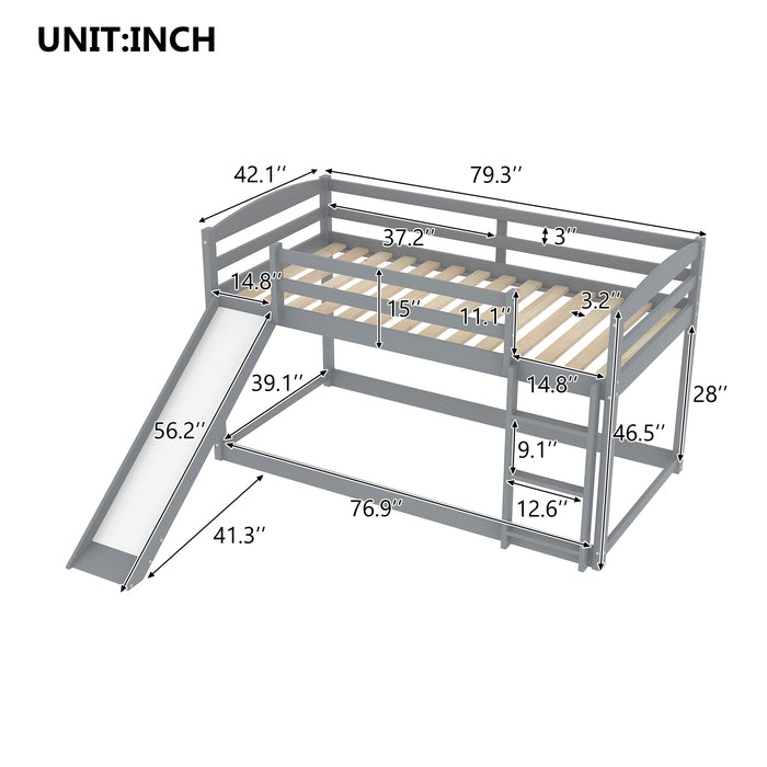 Twin over Twin Bunk Bed with Convertible Slide and Ladder - Gray