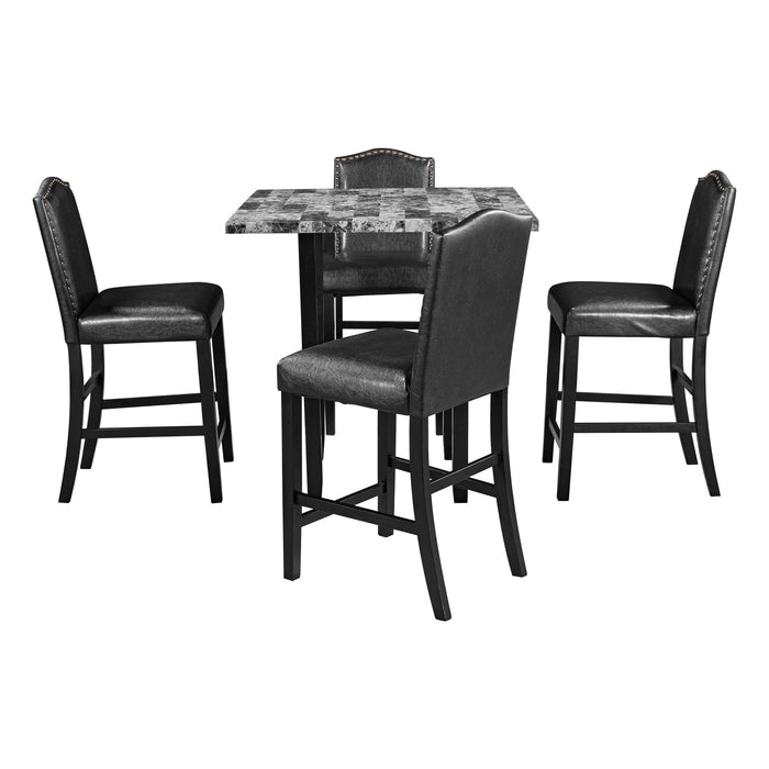 5-Piece Dining Set with Matching Chairs - Black Chairs + Gray Table