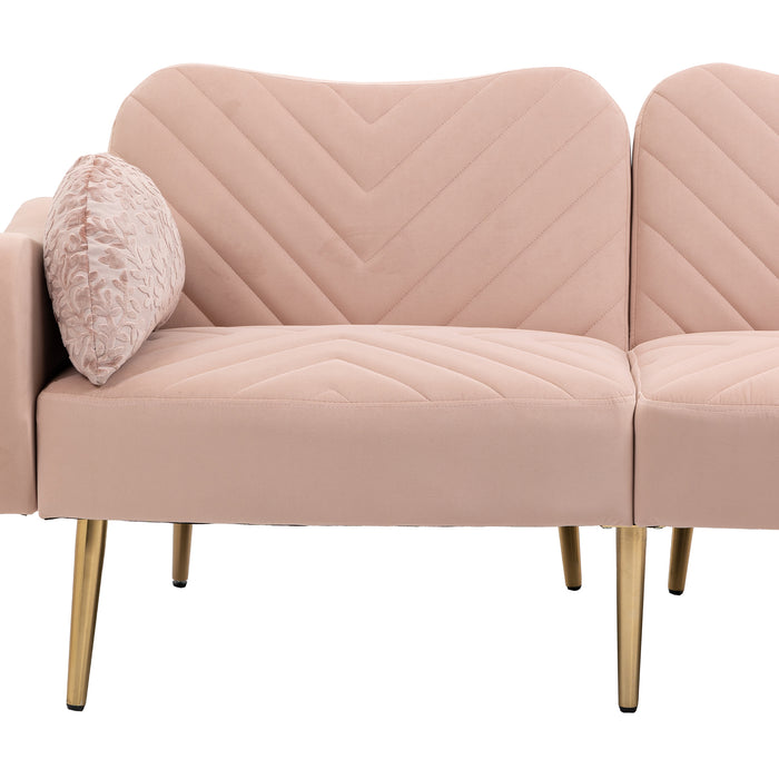 Mid Century Modern Velvet Love Seats Sofa with 2 Bolster Pillows - Pink