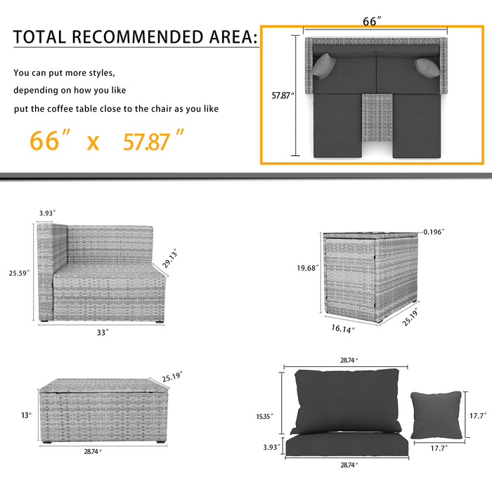 5 Pieces Outdoor Patio Wicker Sofa Set- Grey