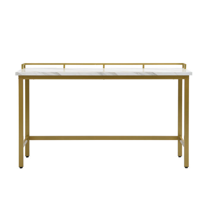 4-Piece Modern Counter Height Extra Long Console Dining Table Set - Gold + Beige