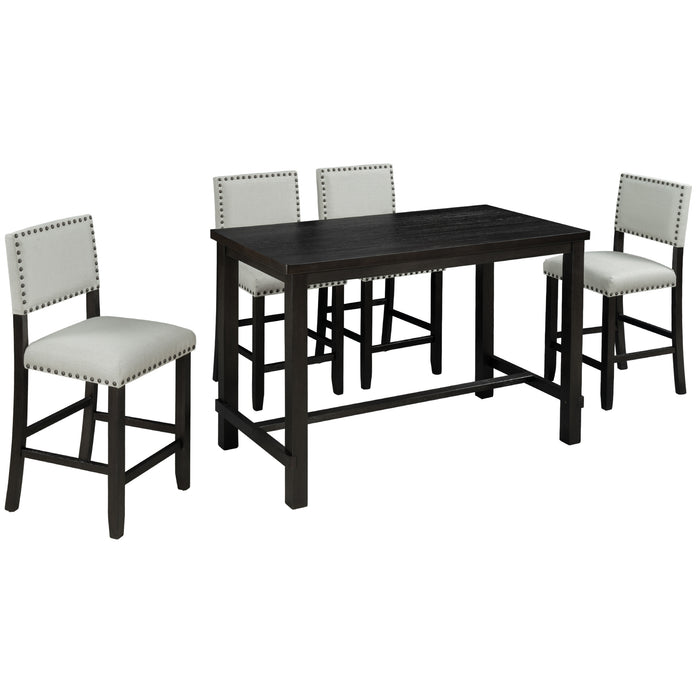 5-Piece Counter Height Dining Set - Espresso + Beige