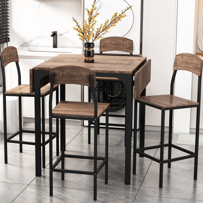 5-piece Farmhouse Counter Height Dining Table Set - Black Frame+Brown Tabletop