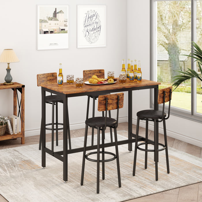 5- Piece Bar Table Set - Rustic Brown