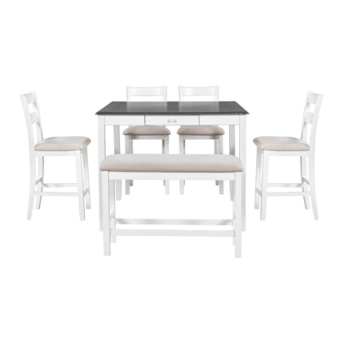 6-Piece Wood Dining Table Set with Storage Drawer - White