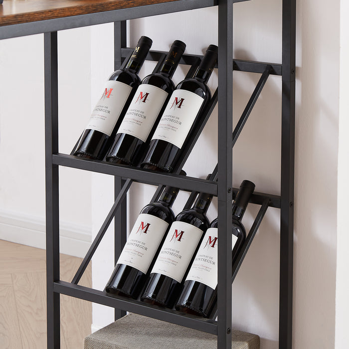 Bar table with bottles and glass holder (Rustic Brown)