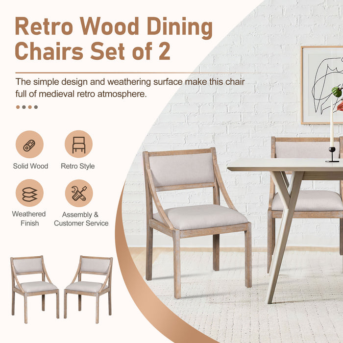 Retro Wood Dining Chairs Set of 2 (Natural Wood Wash)