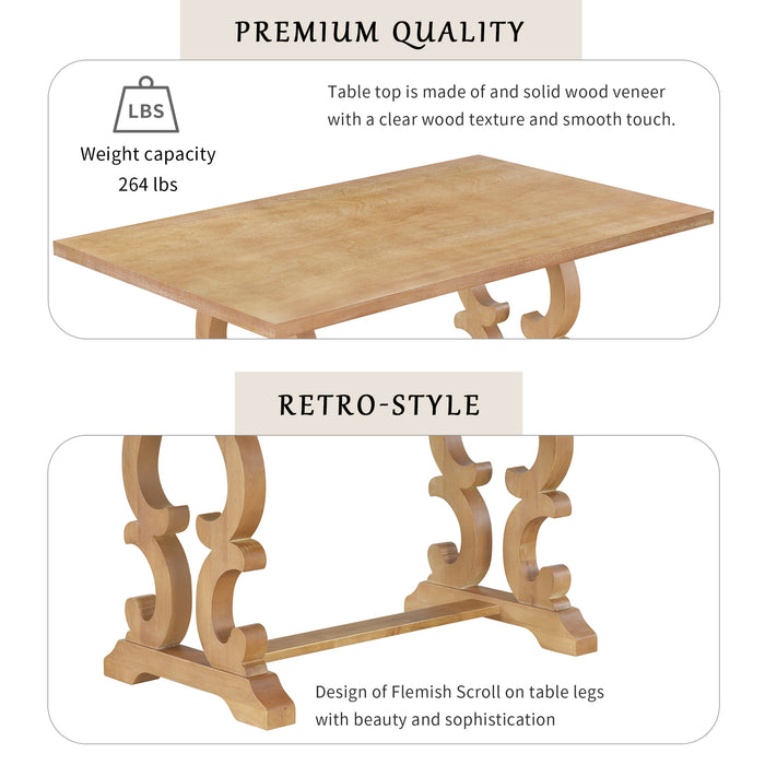 6-Piece Retro Dining Set with Unique-designed Table Legs  - Natural Wood Wash