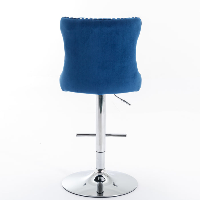 Swivel Velvet Barstools, Blue (Set of 2）