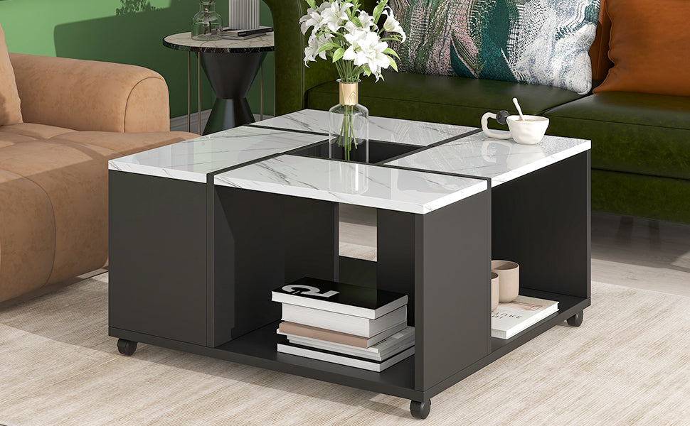 Modern 2-layer Coffee Table with Casters