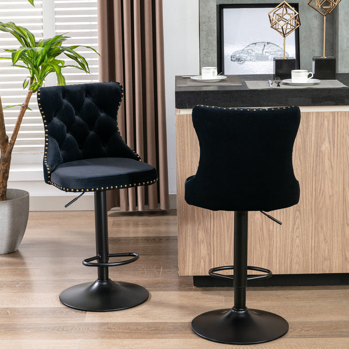 Swivel Velvet Barstools, Black (Set of 2）