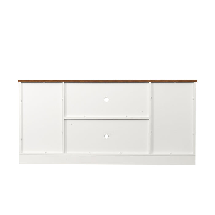 TV Stand Sliding Barn Door Modern & Farmhouse Wood Entertainment Center, upto 65" - Distressed White&Rustic