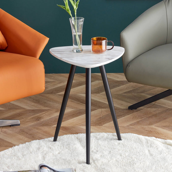 Modern Minimalism White Faux Marble End Table( MDF Tabletop + Metal Legs )