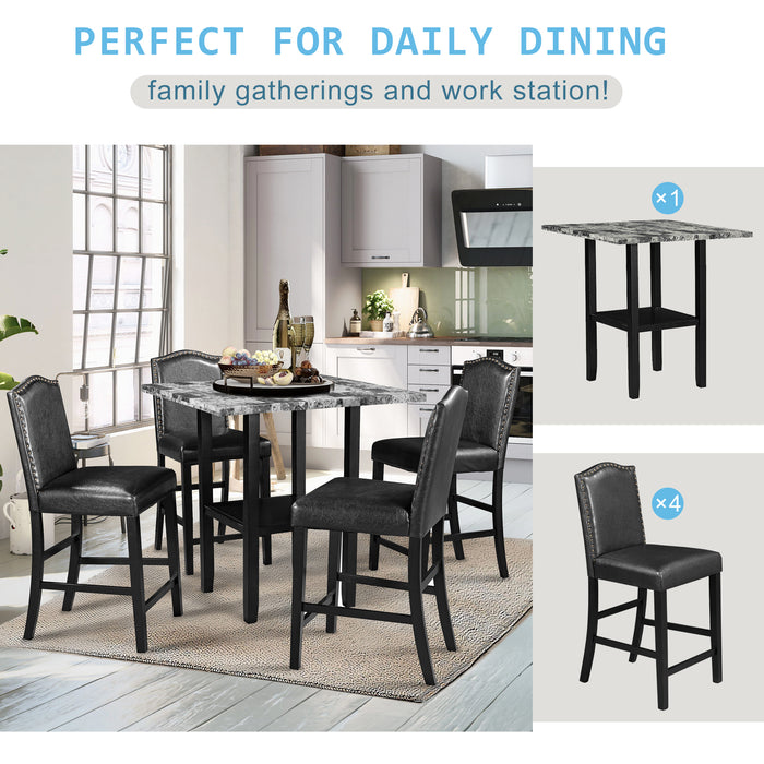 5-Piece Dining Set with Matching Chairs - Black Chairs + Gray Table