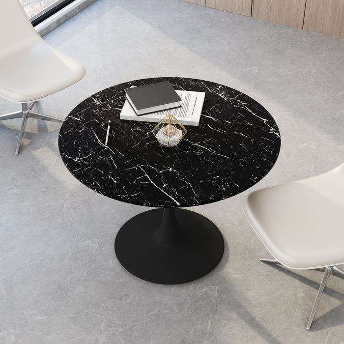 42.12"Modern Round Dining Table with Printed Black Marble Table Top