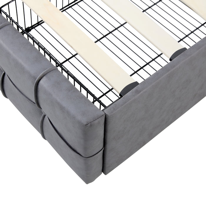 Hot Sale Queen Size Dark Grey Upholstered Platform Bed Frame  with Storage Drawers