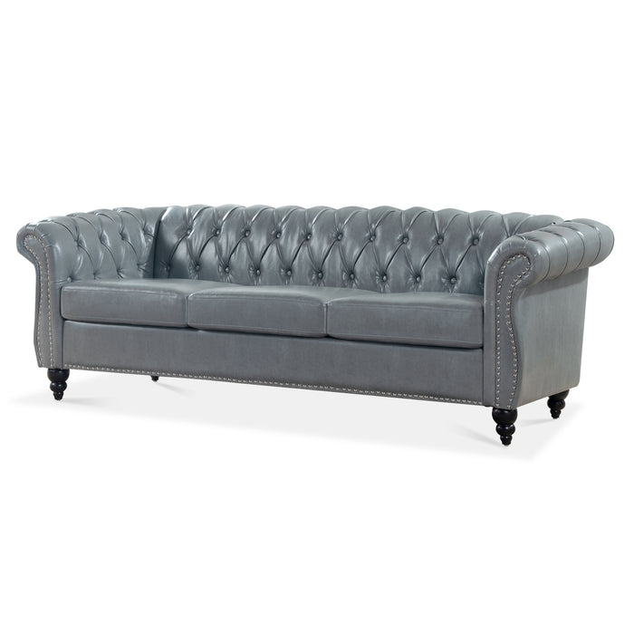 Rolled Arm Chesterfield 3 Seater Sofa - Gray