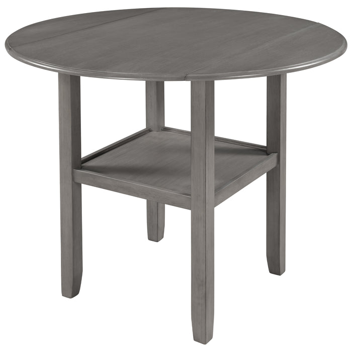 Farmhouse Round Counter Height Kitchen Dining Table with Drop Leaf  - Gray