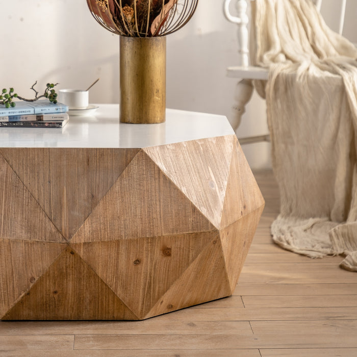 American Retro Style Coffee Table with White Tabletop - White + Oak